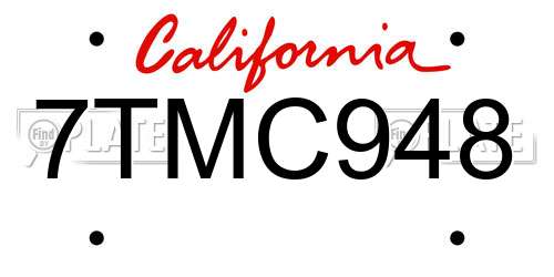 7TMC948 California License Plate