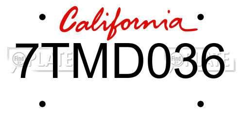 7TMD036 California License Plate