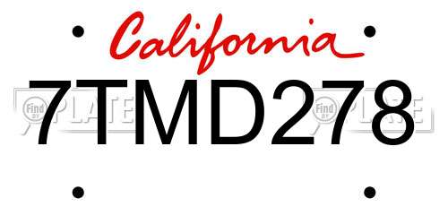 7TMD278 California License Plate