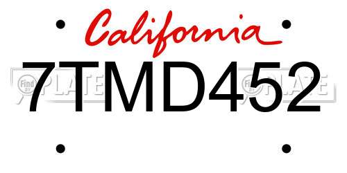 7TMD452 California License Plate