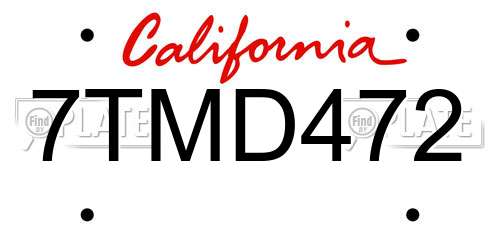 7TMD472 California License Plate