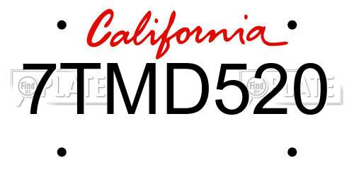 7TMD520 California License Plate