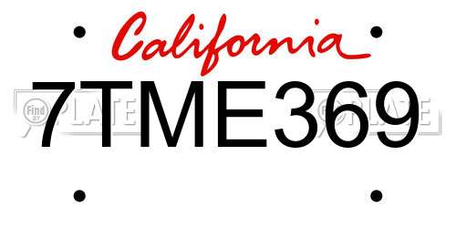 7TME369 California License Plate