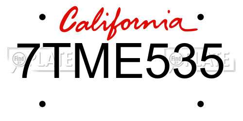 7TME535 California License Plate