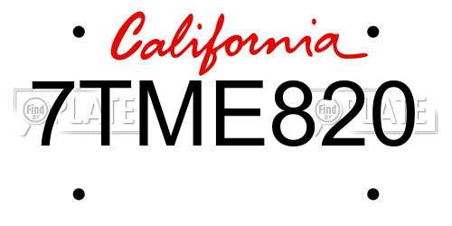 7TME820 California License Plate