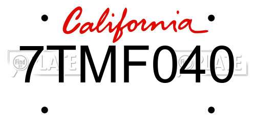 7TMF040 California License Plate