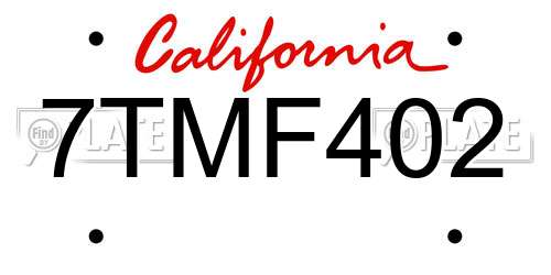 7TMF402 California License Plate