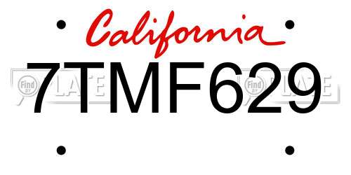 7TMF629 California License Plate
