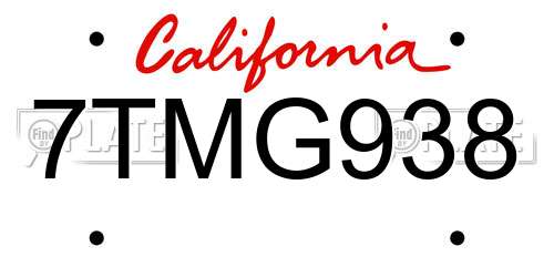 7TMG938 California License Plate