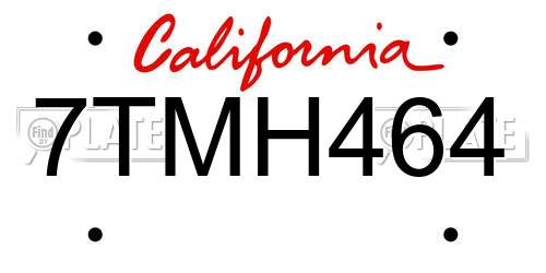 7TMH464 California License Plate