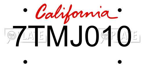 7TMJ010 California License Plate