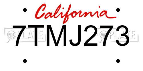 7TMJ273 California License Plate