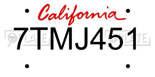 7TMJ451 California License Plate
