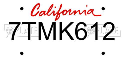 7TMK612 California License Plate