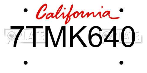 7TMK640 California License Plate