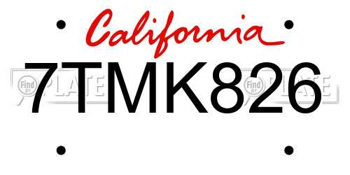 7TMK826 California License Plate