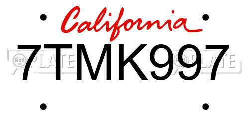 7TMK997 California License Plate