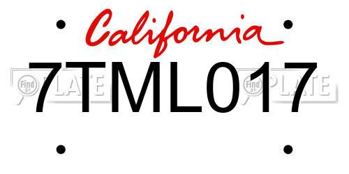 7TML017 California License Plate