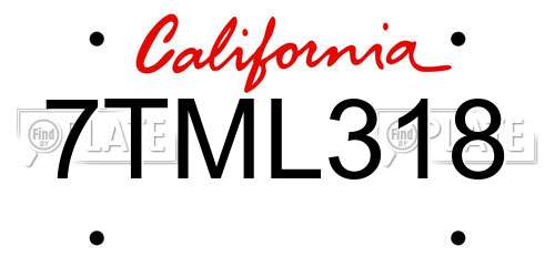 7TML318 California License Plate