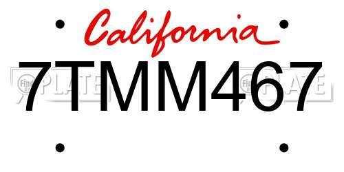 7TMM467 California License Plate