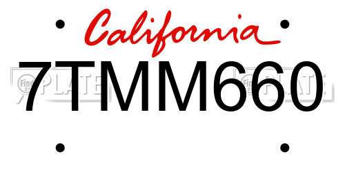 7TMM660 California License Plate