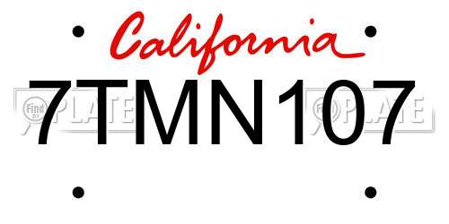 7TMN107 California License Plate