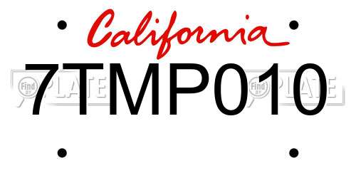 7TMP010 California License Plate