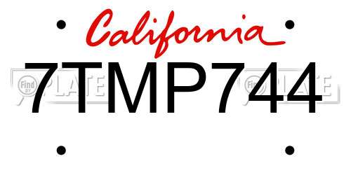 7TMP744 California License Plate