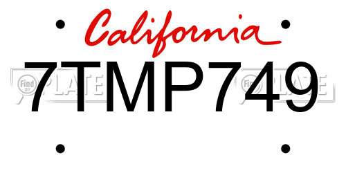 7TMP749 California License Plate