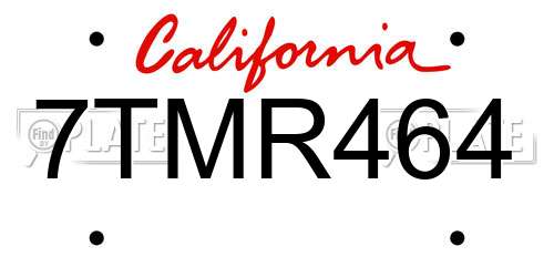 7TMR464 California License Plate