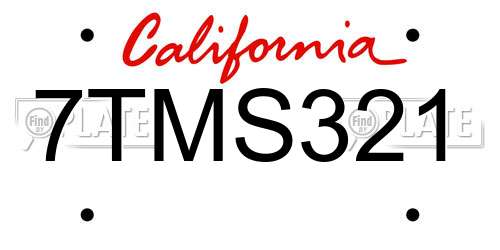 7TMS321 California License Plate