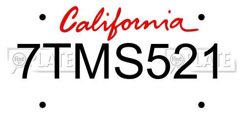 7TMS521 California License Plate