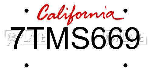 7TMS669 California License Plate