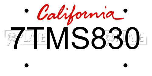 7TMS830 California License Plate