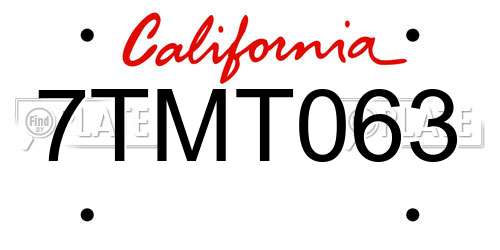 7TMT063 California License Plate