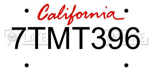 7TMT396 California License Plate