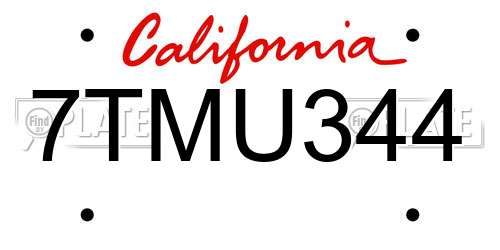 7TMU344 California License Plate