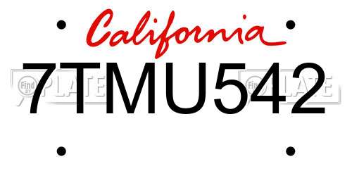 7TMU542 California License Plate