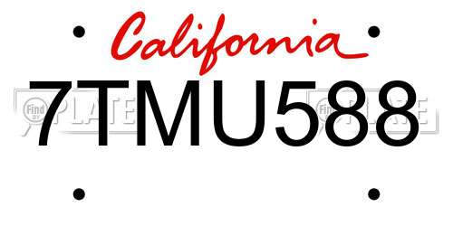 7TMU588 California License Plate