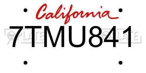 7TMU841 California License Plate