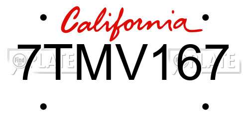 7TMV167 California License Plate