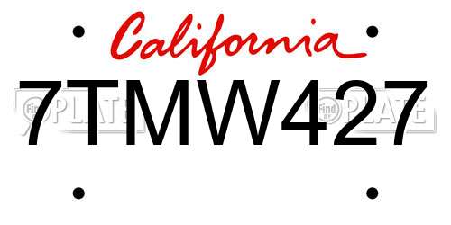7TMW427 California License Plate