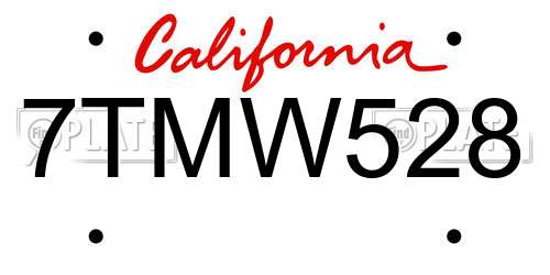 7TMW528 California License Plate