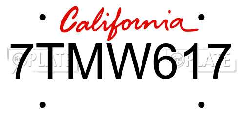 7TMW617 California License Plate