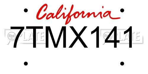 7TMX141 California License Plate