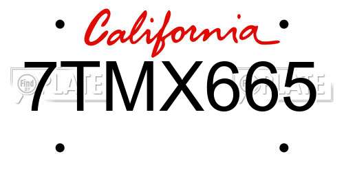 7TMX665 California License Plate