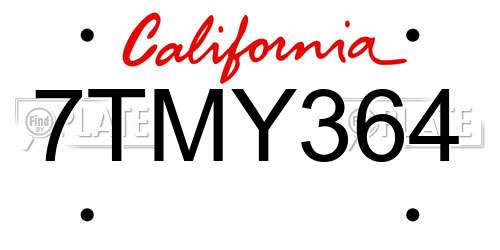 7TMY364 California License Plate
