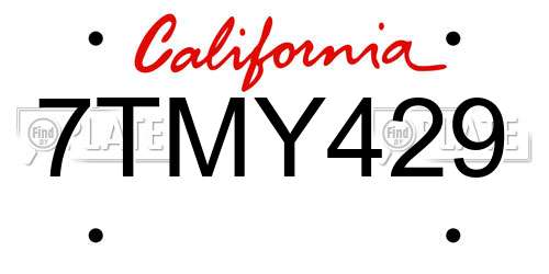 7TMY429 California License Plate