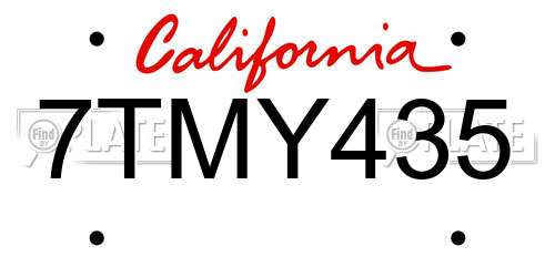7TMY435 California License Plate