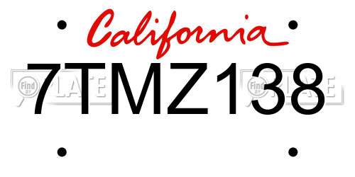 7TMZ138 California License Plate